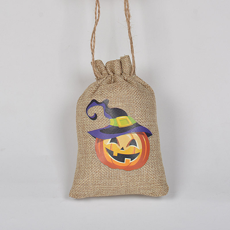 Halloween theme printed burlap biscuits candies bakery wrap bags with drawstrings,5.9*3.93 inches