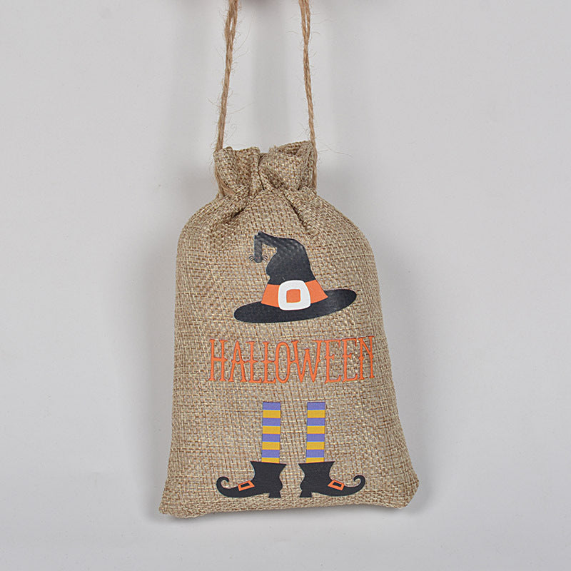 Halloween theme printed burlap biscuits candies bakery wrap bags with drawstrings,5.9*3.93 inches