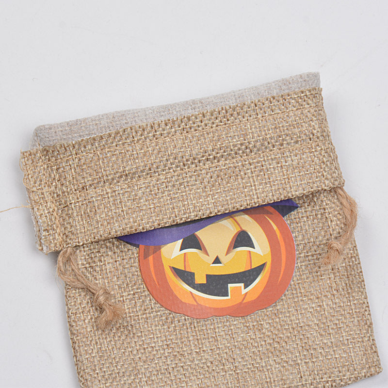 Halloween theme printed burlap biscuits candies bakery wrap bags with drawstrings,5.9*3.93 inches