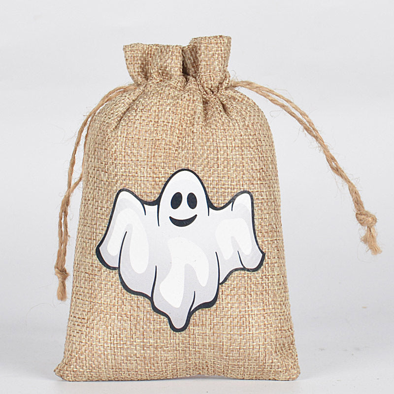 Halloween theme printed burlap biscuits candies bakery wrap bags with drawstrings,5.9*3.93 inches