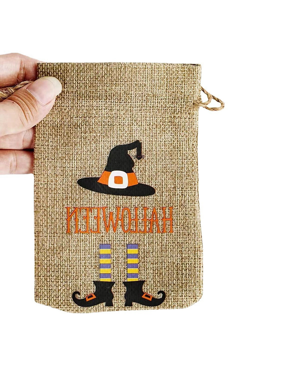 Halloween theme printed burlap biscuits candies bakery wrap bags with drawstrings,5.9*3.93 inches