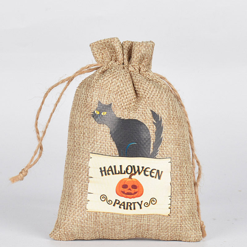 Halloween theme printed burlap biscuits candies bakery wrap bags with drawstrings,5.9*3.93 inches