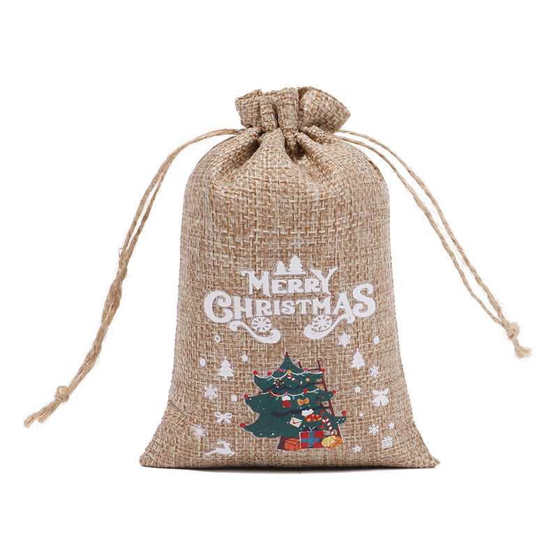 Christmas theme printed burlap biscuits candies bakery wrap bags with drawstrings,5.9*3.93 inches