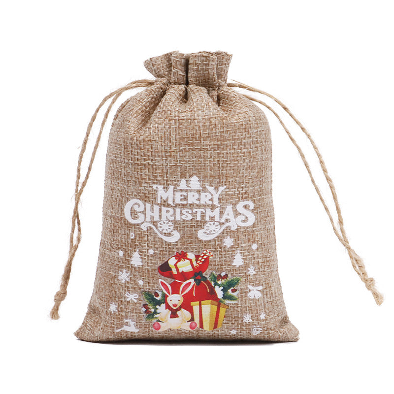 Christmas theme printed burlap biscuits candies bakery wrap bags with drawstrings,5.9*3.93 inches