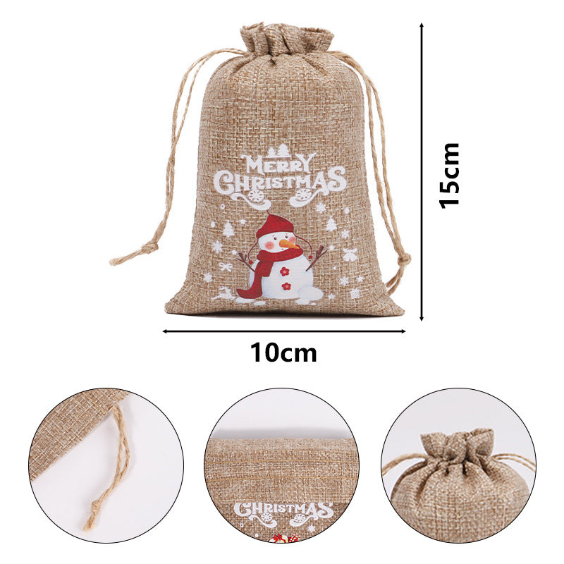 Christmas theme printed burlap biscuits candies bakery wrap bags with drawstrings,5.9*3.93 inches