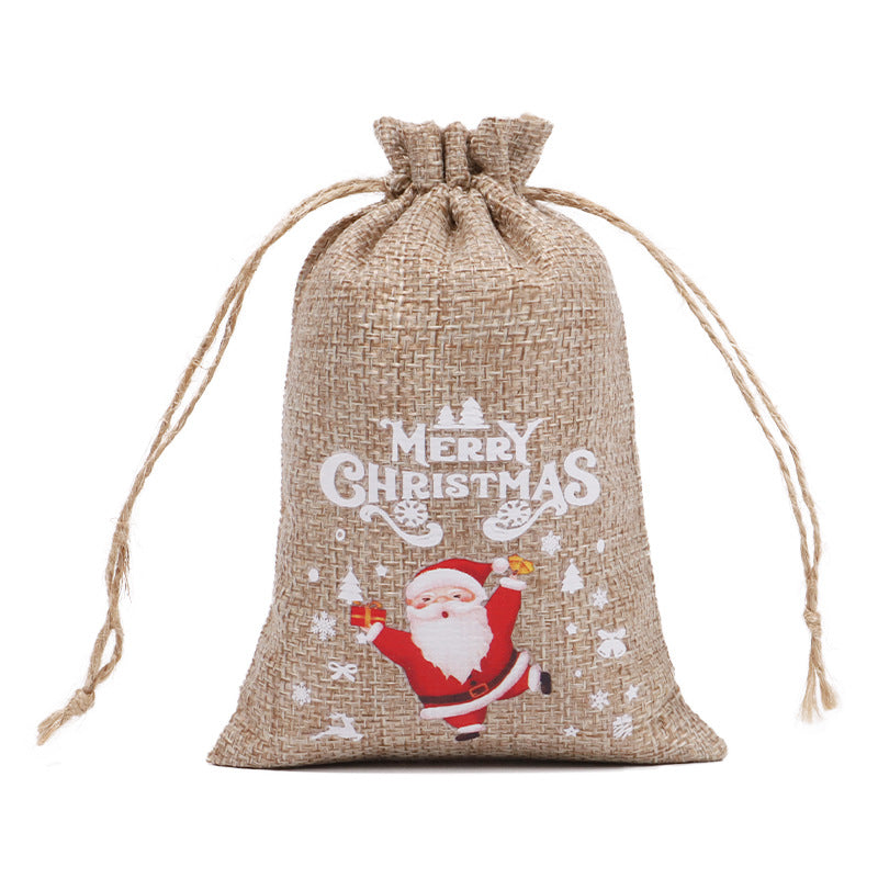 Christmas theme printed burlap biscuits candies bakery wrap bags with drawstrings,5.9*3.93 inches