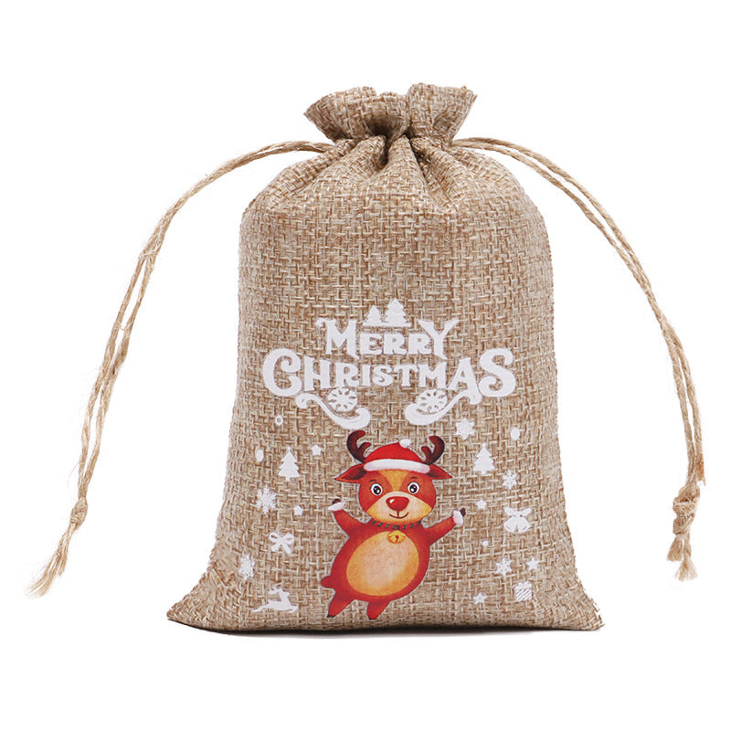 Christmas theme printed burlap biscuits candies bakery wrap bags with drawstrings,5.9*3.93 inches