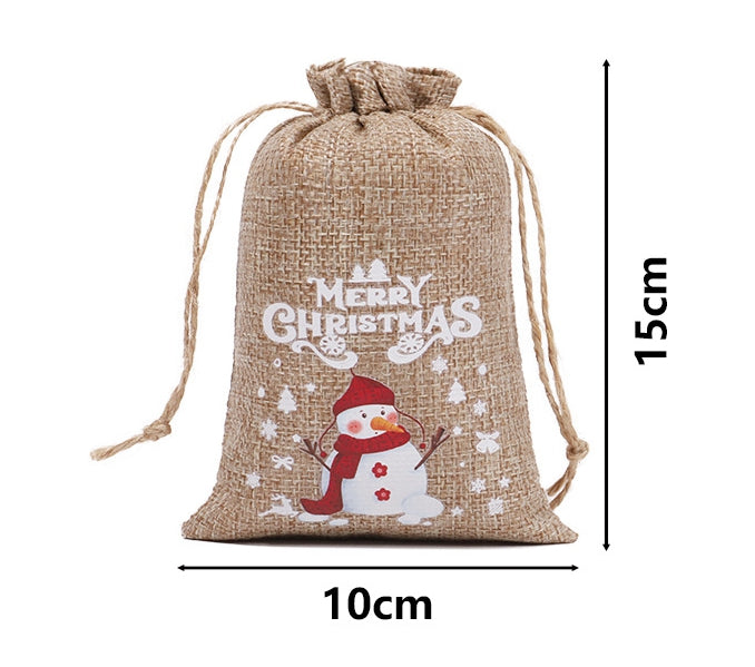 Christmas theme printed burlap biscuits candies bakery wrap bags with drawstrings,5.9*3.93 inches