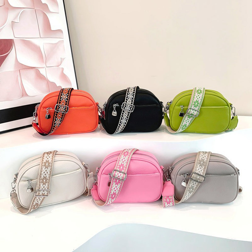 Pink Pu leather cross body shoulder bag purse for women teens