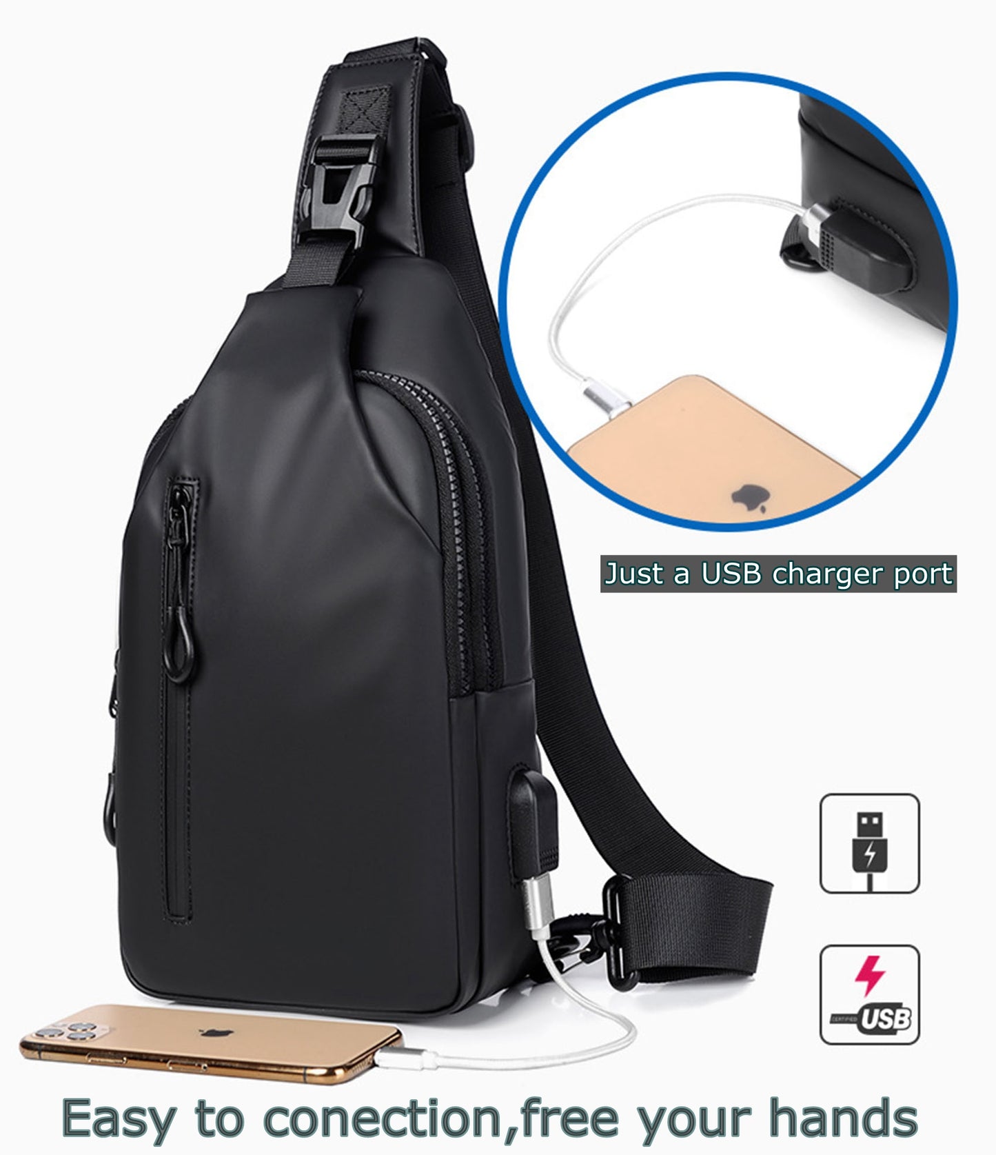 Anti-theft waterproof Pu sling crossbody purse shoulder chest bag for men travel hiking trip