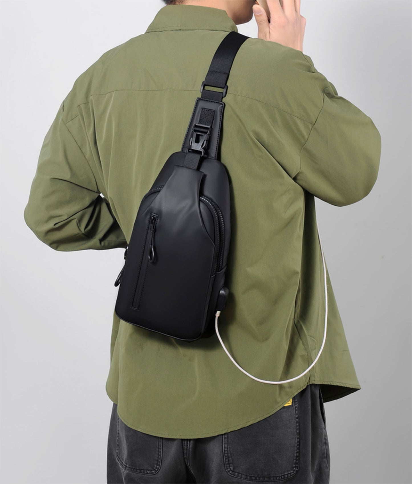 Anti-theft waterproof Pu sling crossbody purse shoulder chest bag for men travel hiking trip