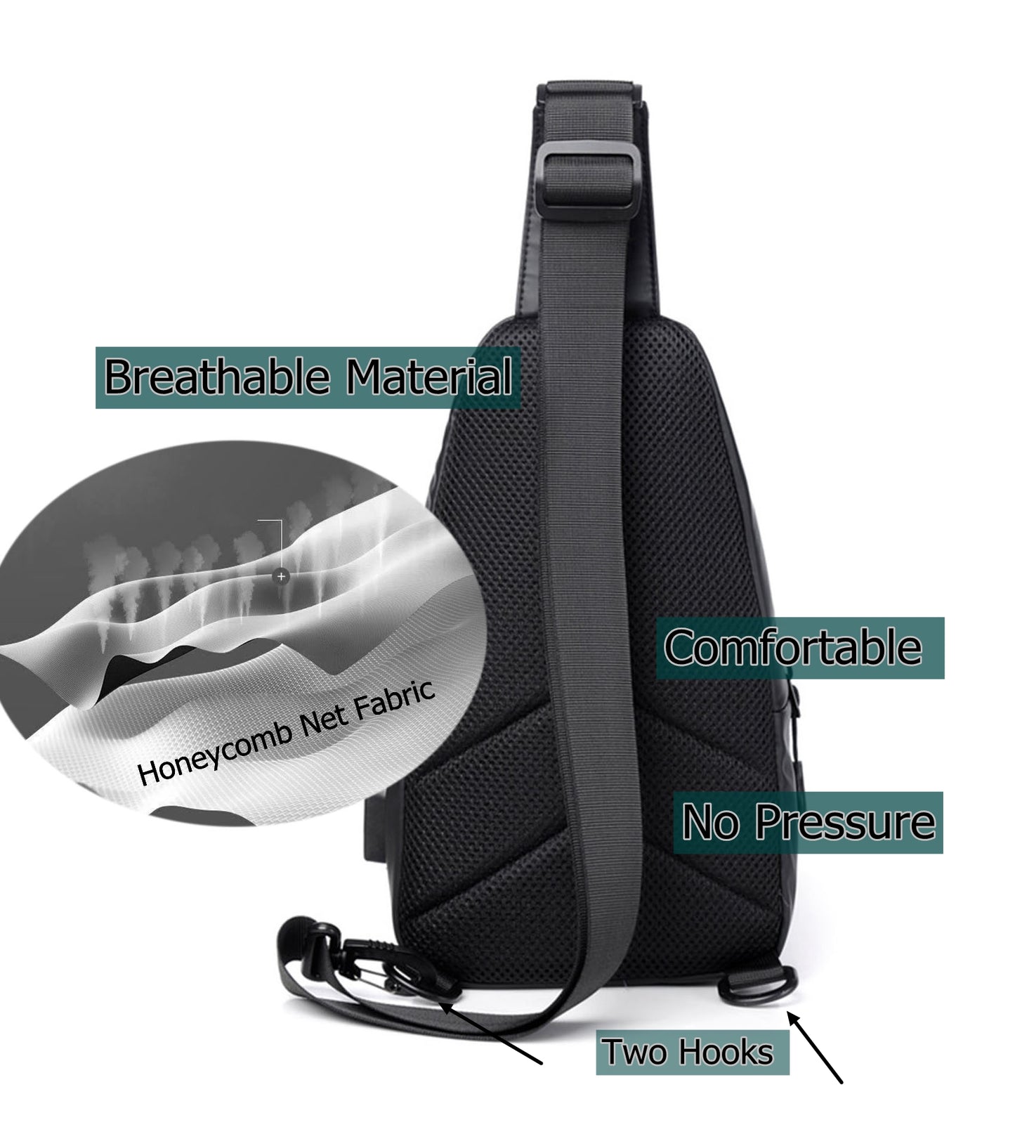 Anti-theft waterproof Pu sling crossbody purse shoulder chest bag for men travel hiking trip