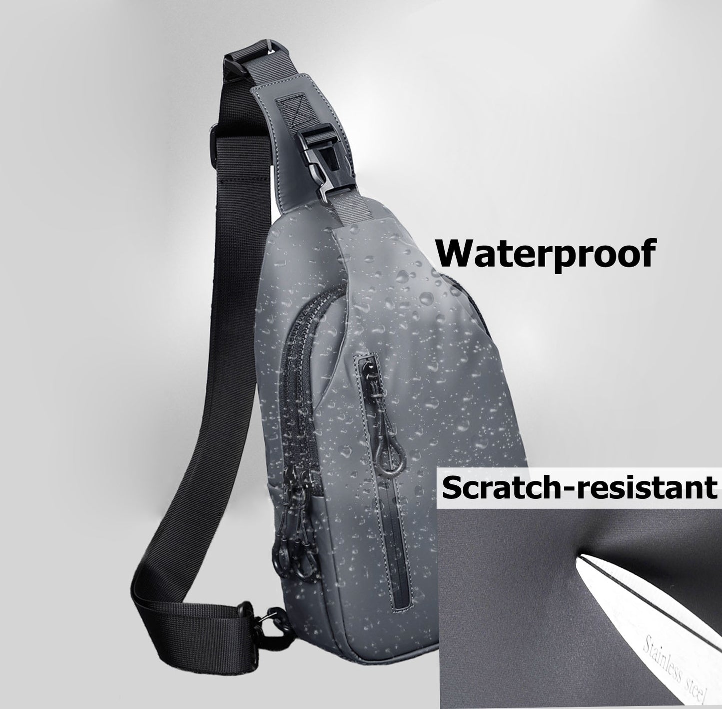 Anti-theft waterproof Pu sling crossbody purse shoulder chest bag for men travel hiking trip