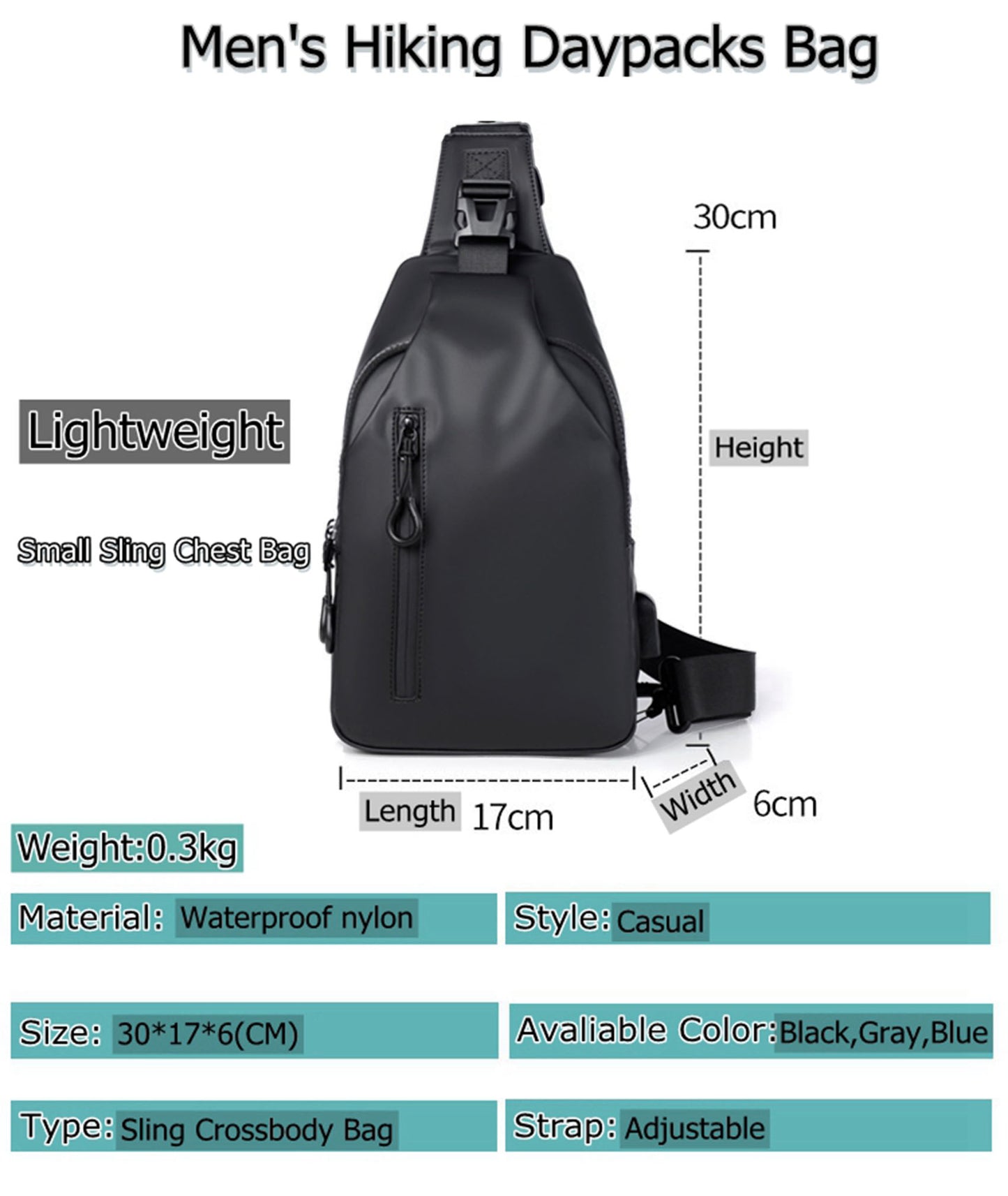 Anti-theft waterproof Pu sling crossbody purse shoulder chest bag for men travel hiking trip