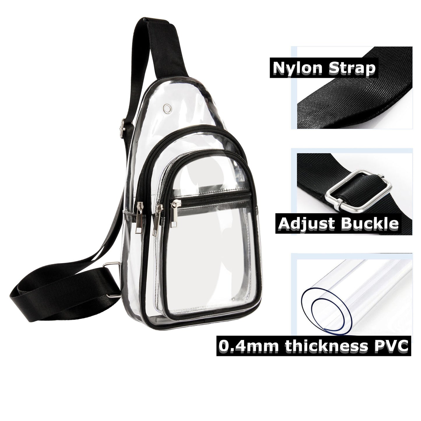 Approved stadium clear belt crossbody fanny purse bag for concerts sports beach 0.4MM PVC