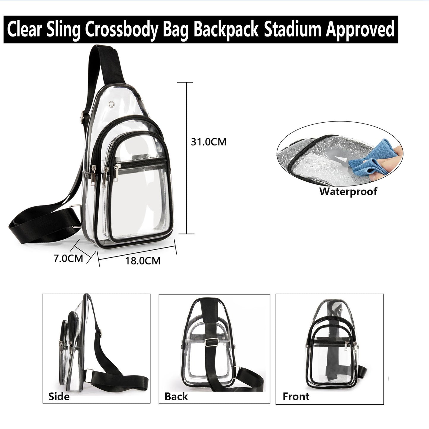 Approved stadium clear belt crossbody fanny purse bag for concerts sports beach 0.4MM PVC