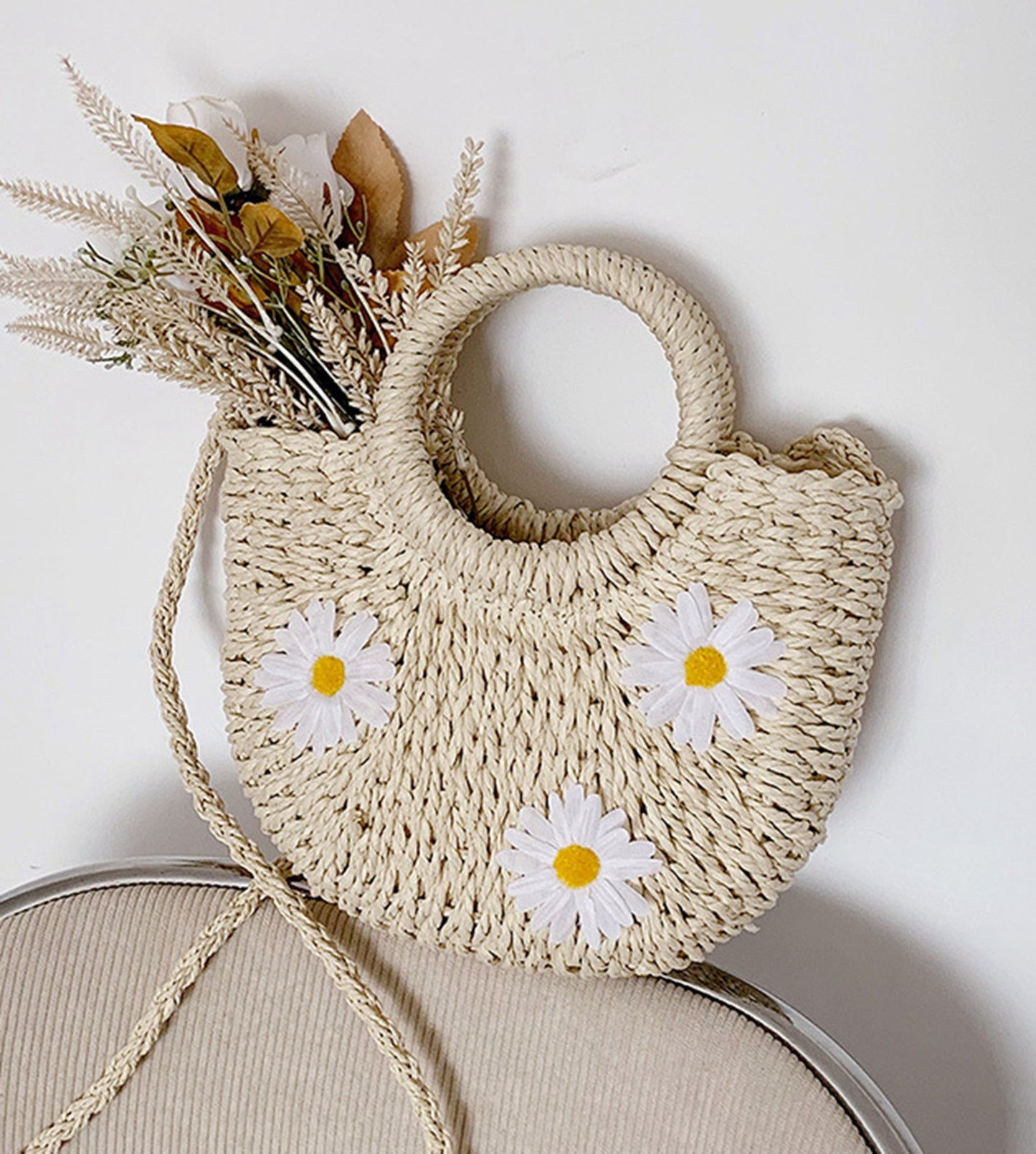 Straw handmade knitted summer beach tote handbag HB2400020