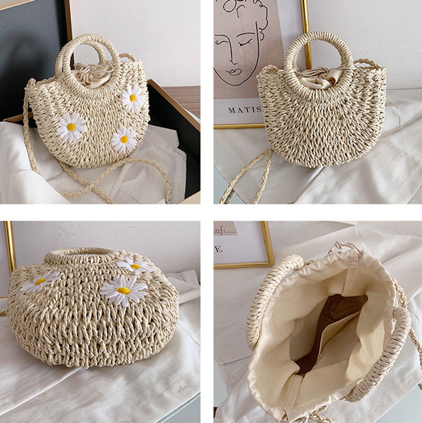 Straw handmade knitted summer beach tote handbag HB2400020