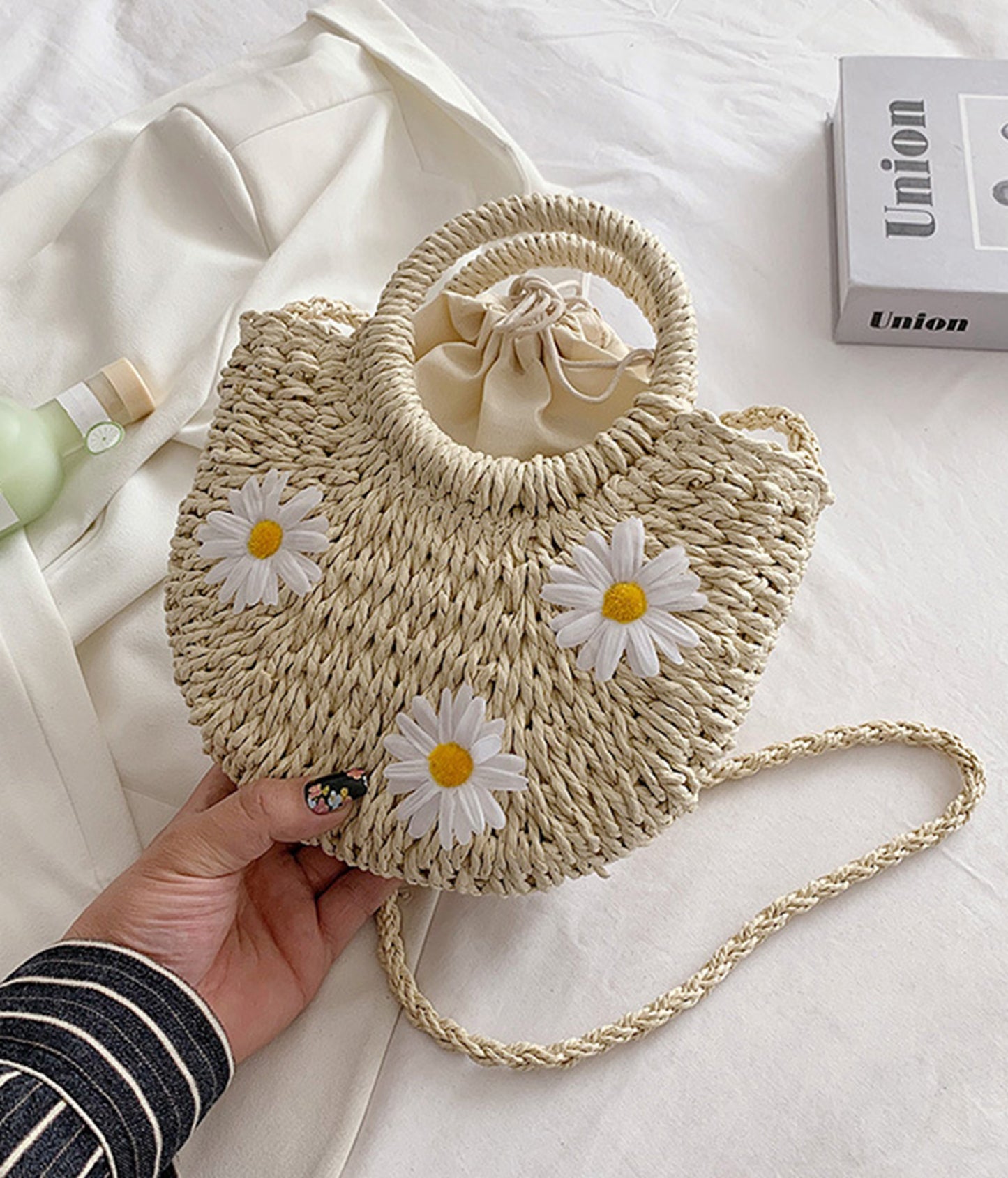 Straw handmade knitted summer beach tote handbag HB2400020