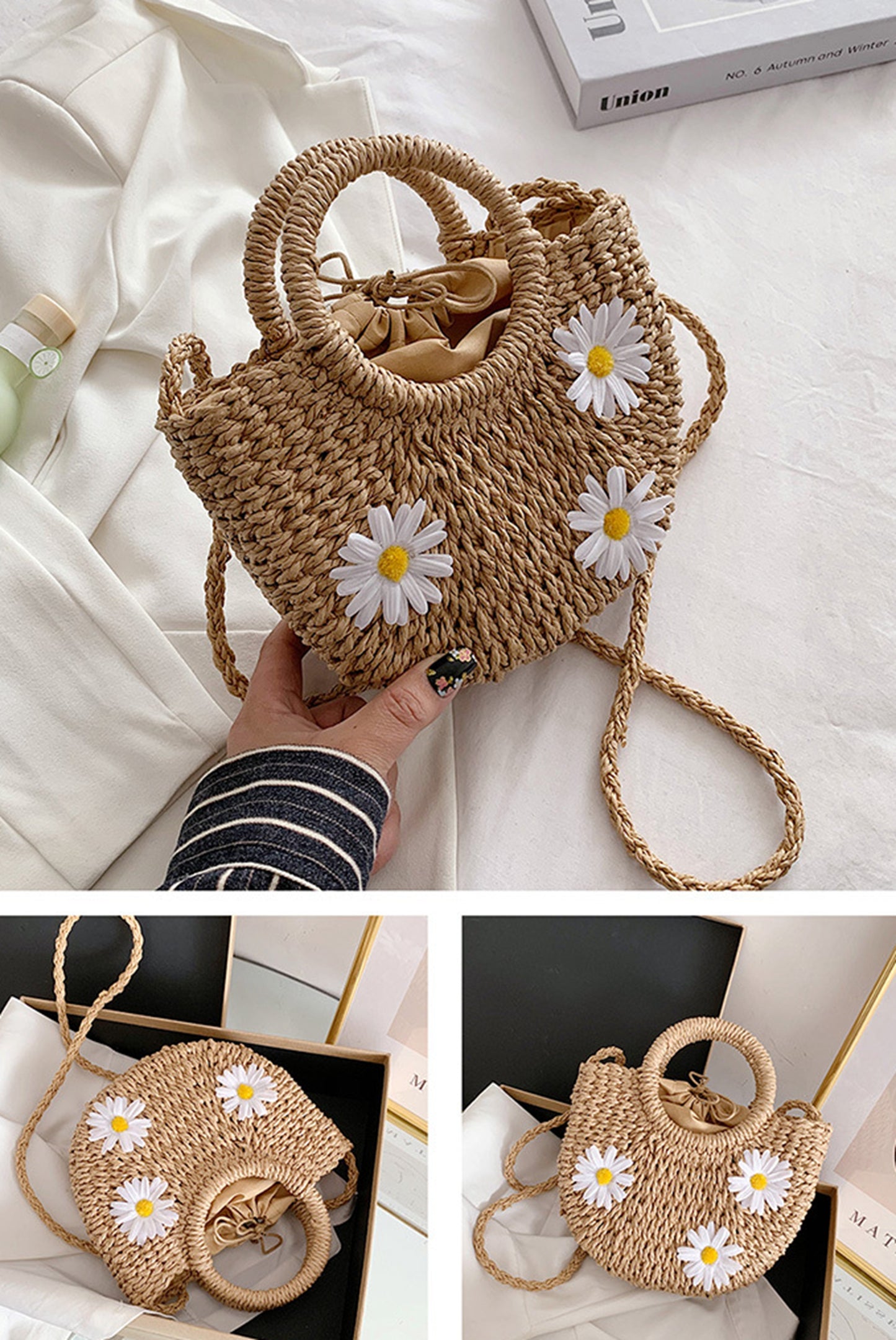 Straw handmade knitted summer beach tote handbag HB2400020