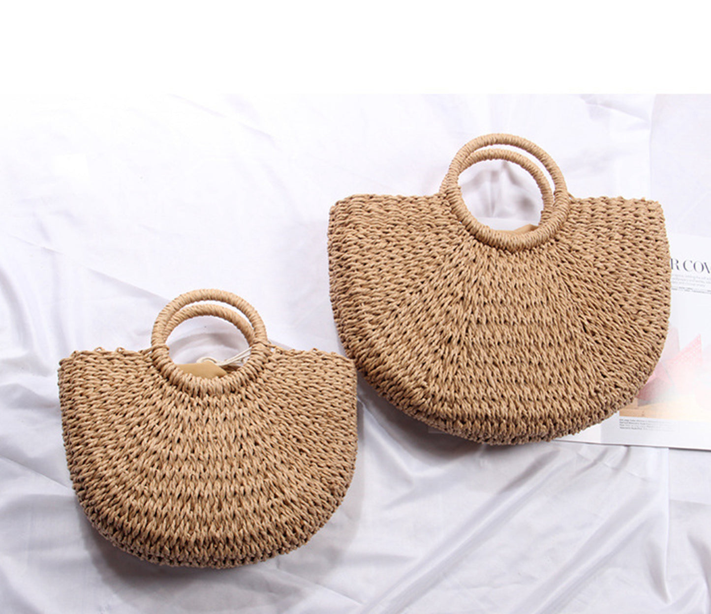 Straw handmade knitted summer beach tote handbag HB2400020