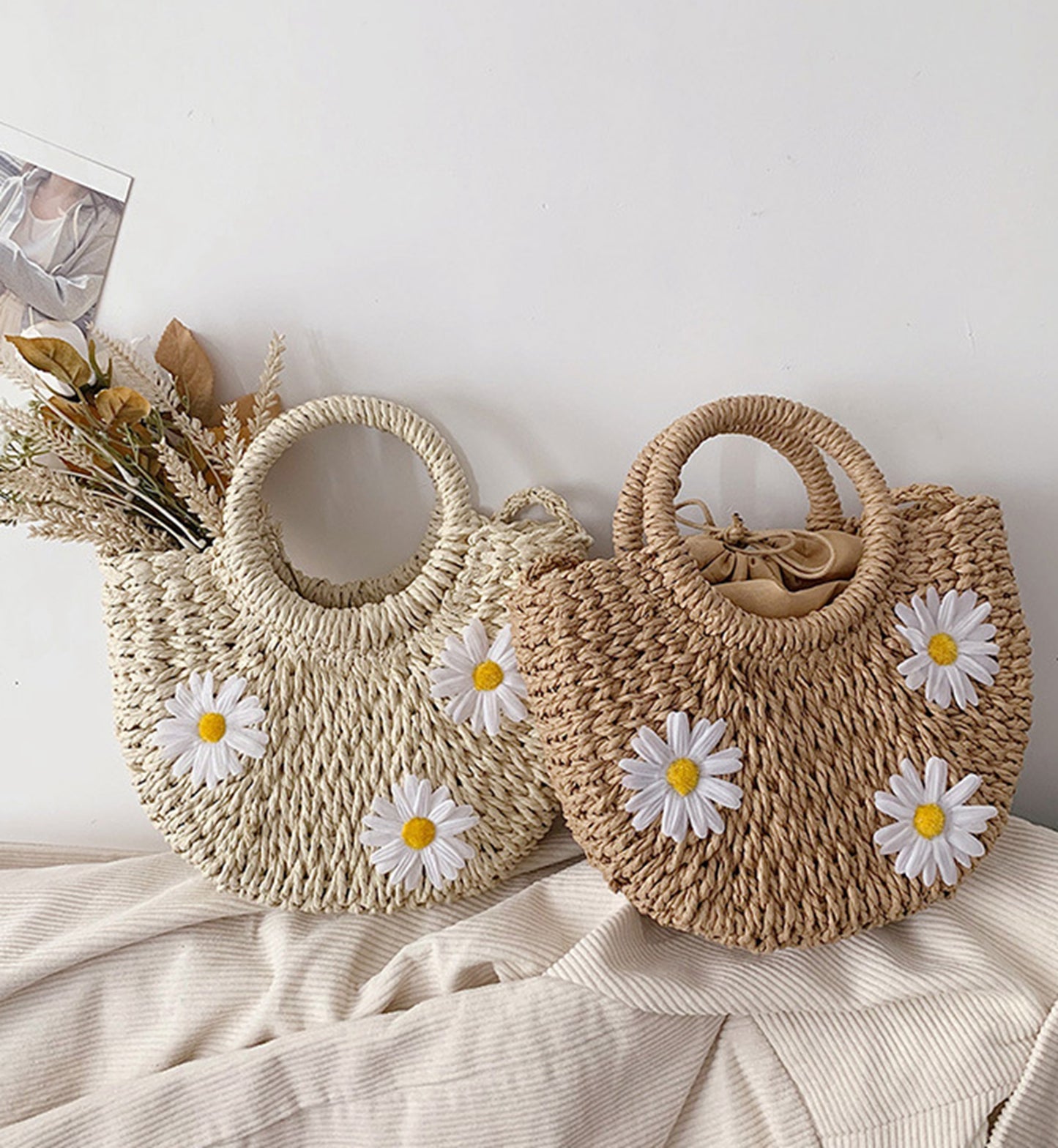 Straw handmade knitted summer beach tote handbag HB2400020