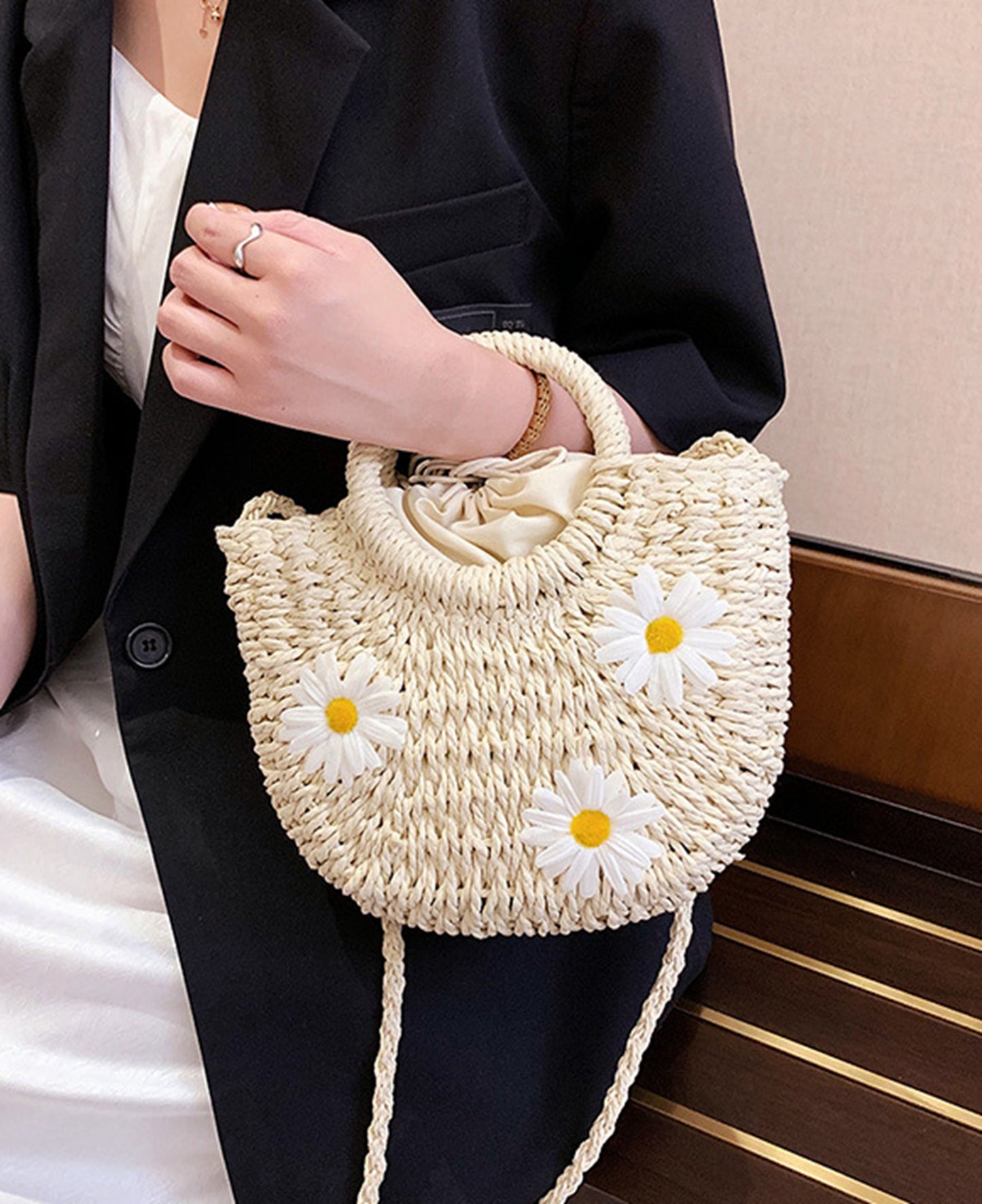 Straw handmade knitted summer beach tote handbag HB2400020