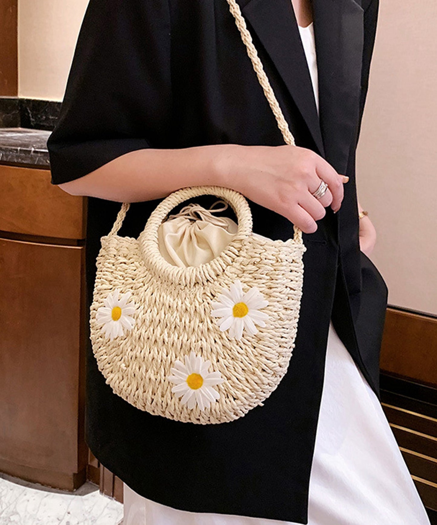 Straw handmade knitted summer beach tote handbag HB2400020