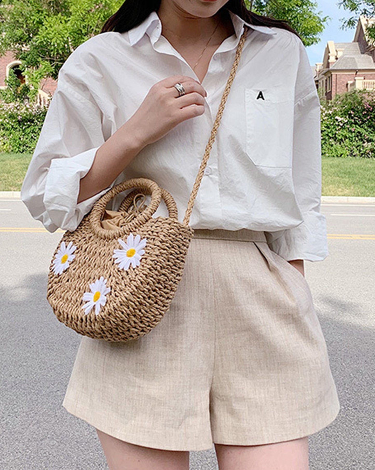 Straw handmade knitted summer beach tote handbag HB2400020