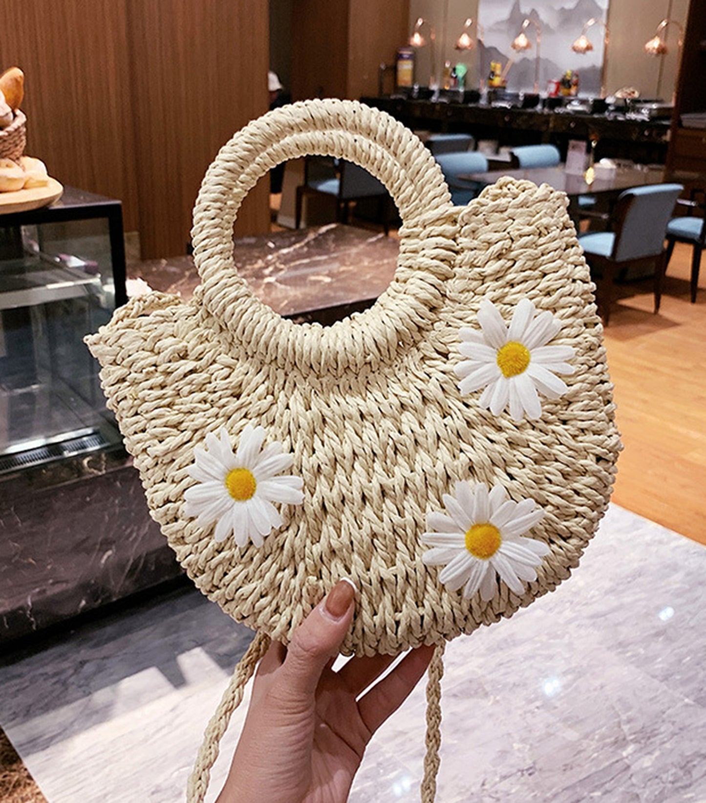 Straw handmade knitted summer beach tote handbag HB2400020