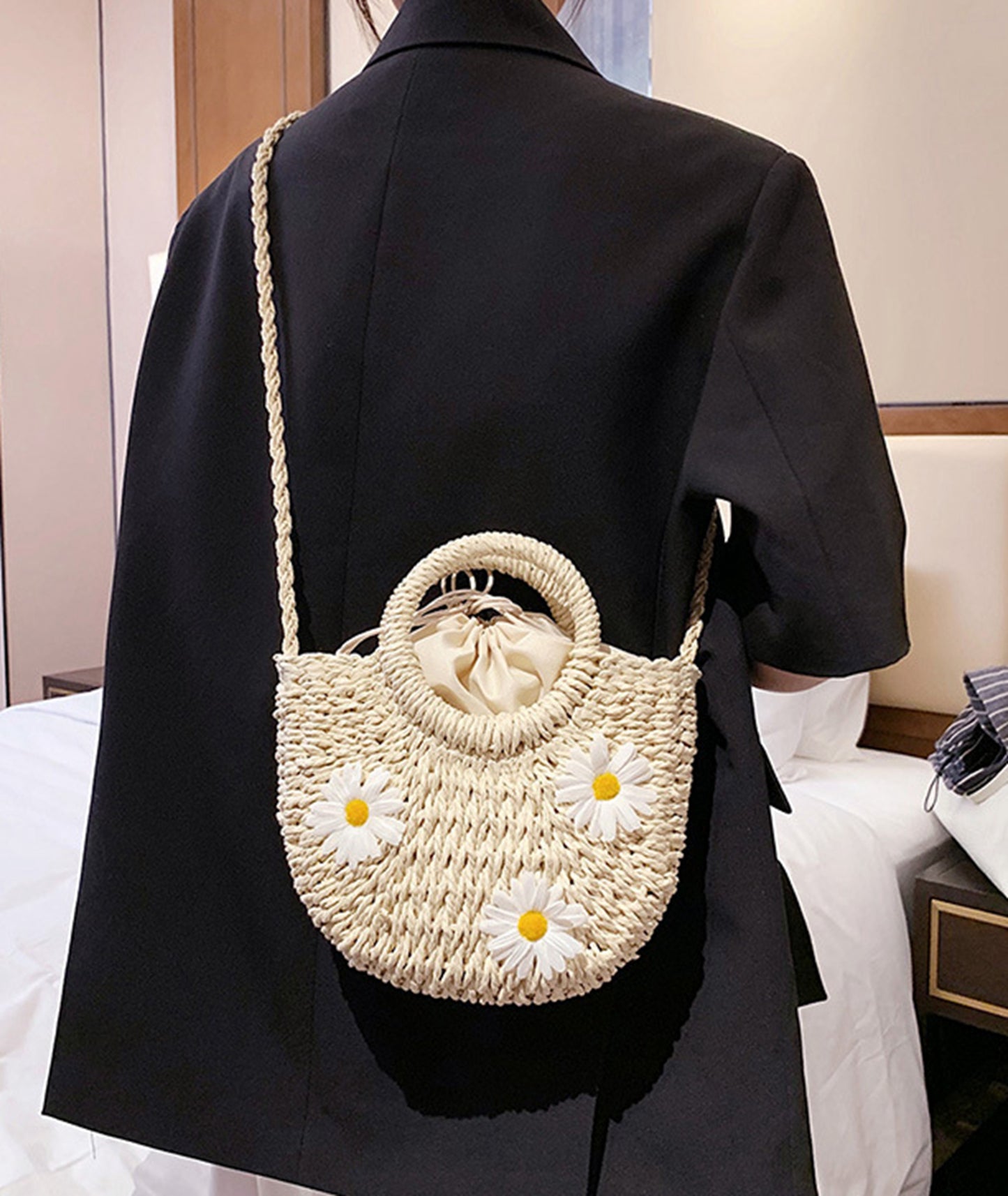 Straw handmade knitted summer beach tote handbag HB2400020