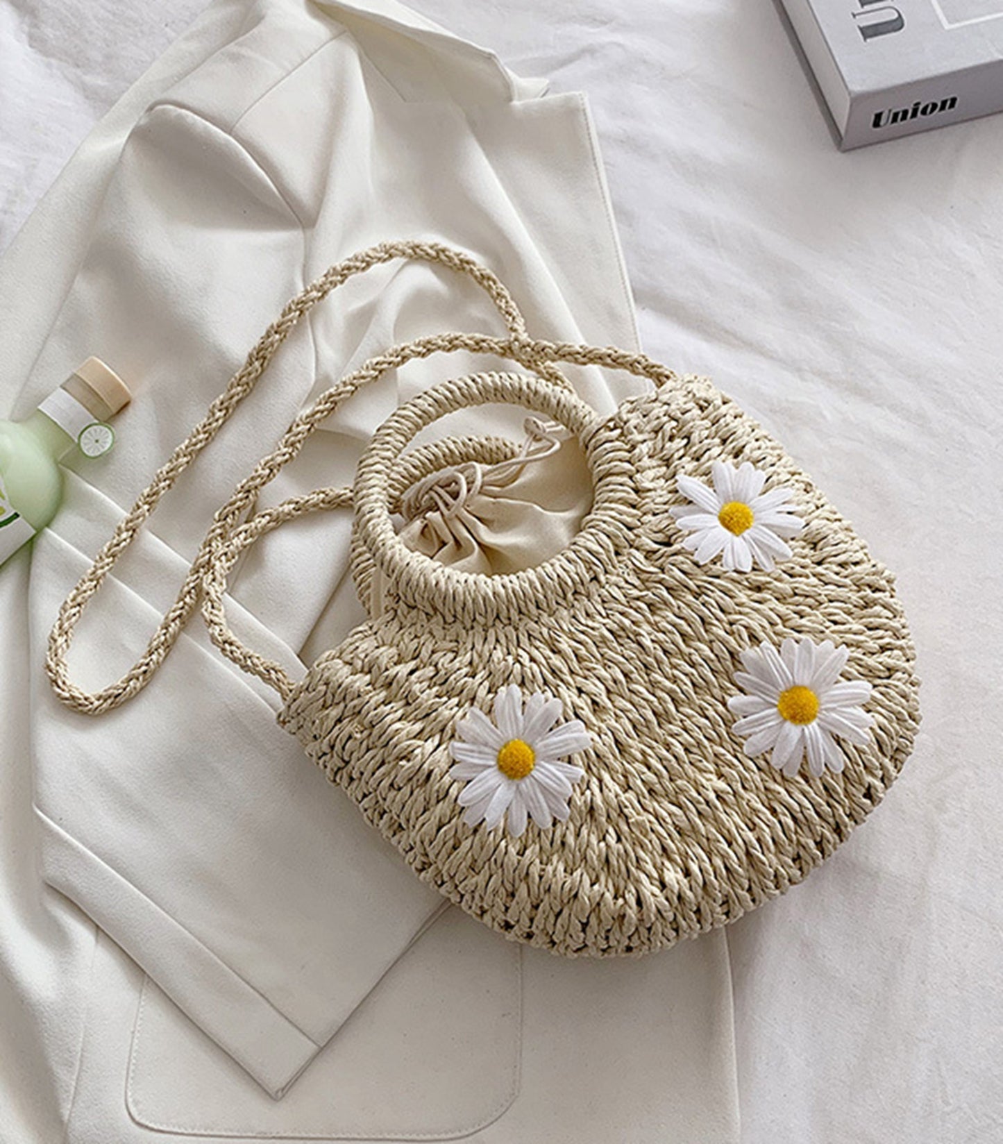 Straw handmade knitted summer beach tote handbag HB2400020