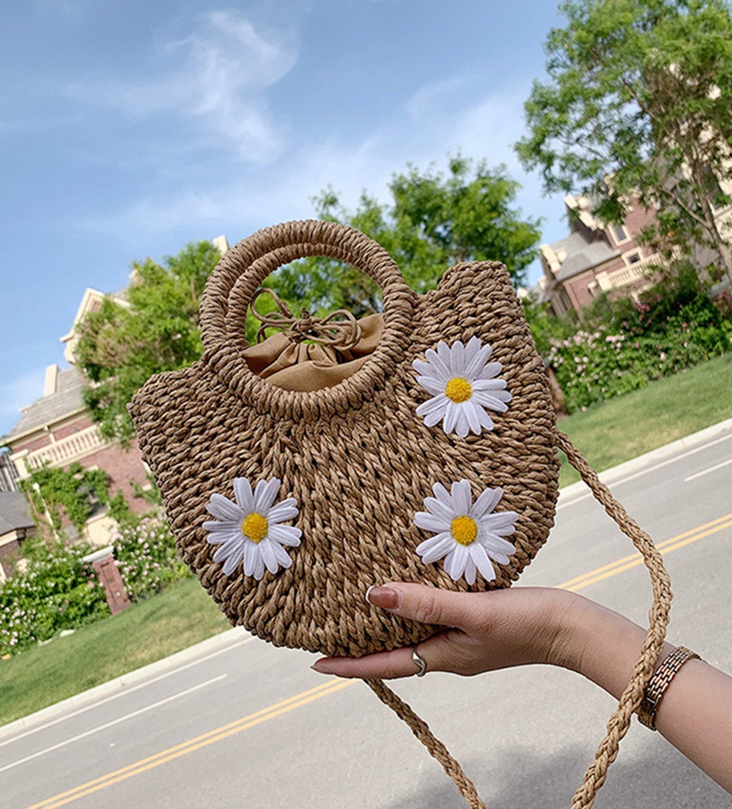 Straw handmade knitted summer beach tote handbag HB2400020