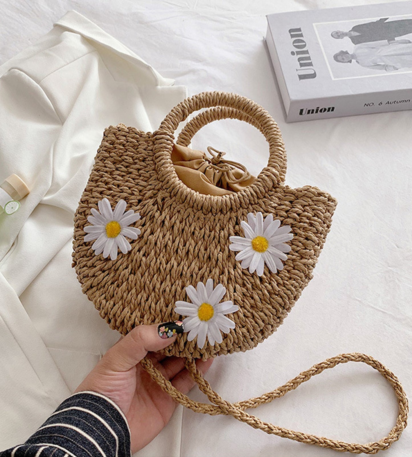 Straw handmade knitted summer beach tote handbag HB2400020