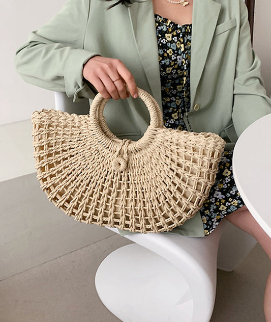 Straw handmade knitted summer beach tote handbag HB2400021