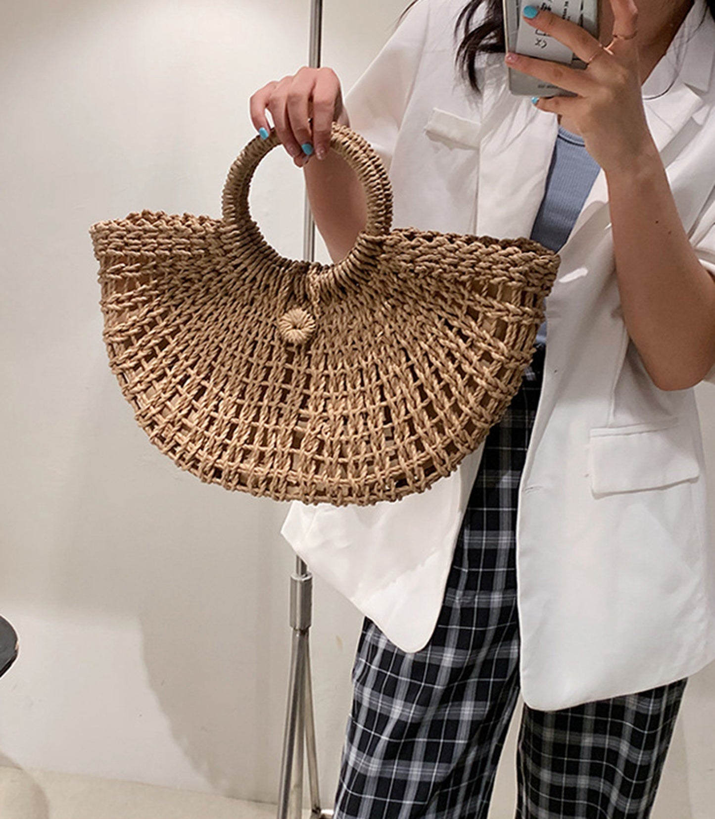 Straw handmade knitted summer beach tote handbag HB2400021