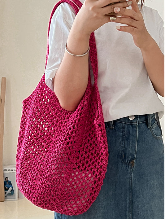 Handmade yarn knitted summer beach tote handbag HB2400023