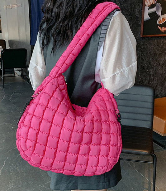 Hot pink quilted puffy  crossbody shoulder bag HB2400026