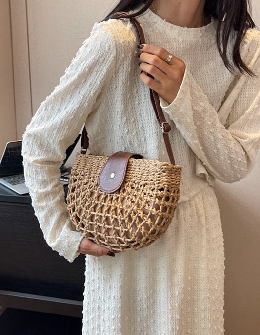 Handmade yarn knitted summer beach crossbody bag for women HB2400027