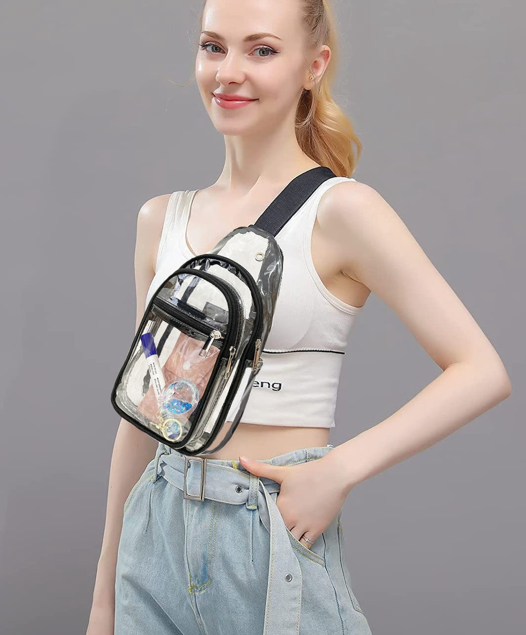 Approved stadium clear belt crossbody fanny purse bag for concerts sports beach 0.4MM PVC